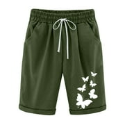 Women's Bermuda 7'' Long Shorts Cotton French Terry Short Pockets Drawstring Quick-Dry Active Athletic Shorts with Pockets